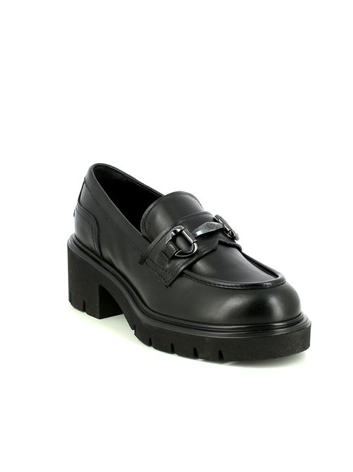 mocassino da donna in pelle liscia nera con tacco 5 cm e suola carrarmato NERO GIARDINI | I513980D100